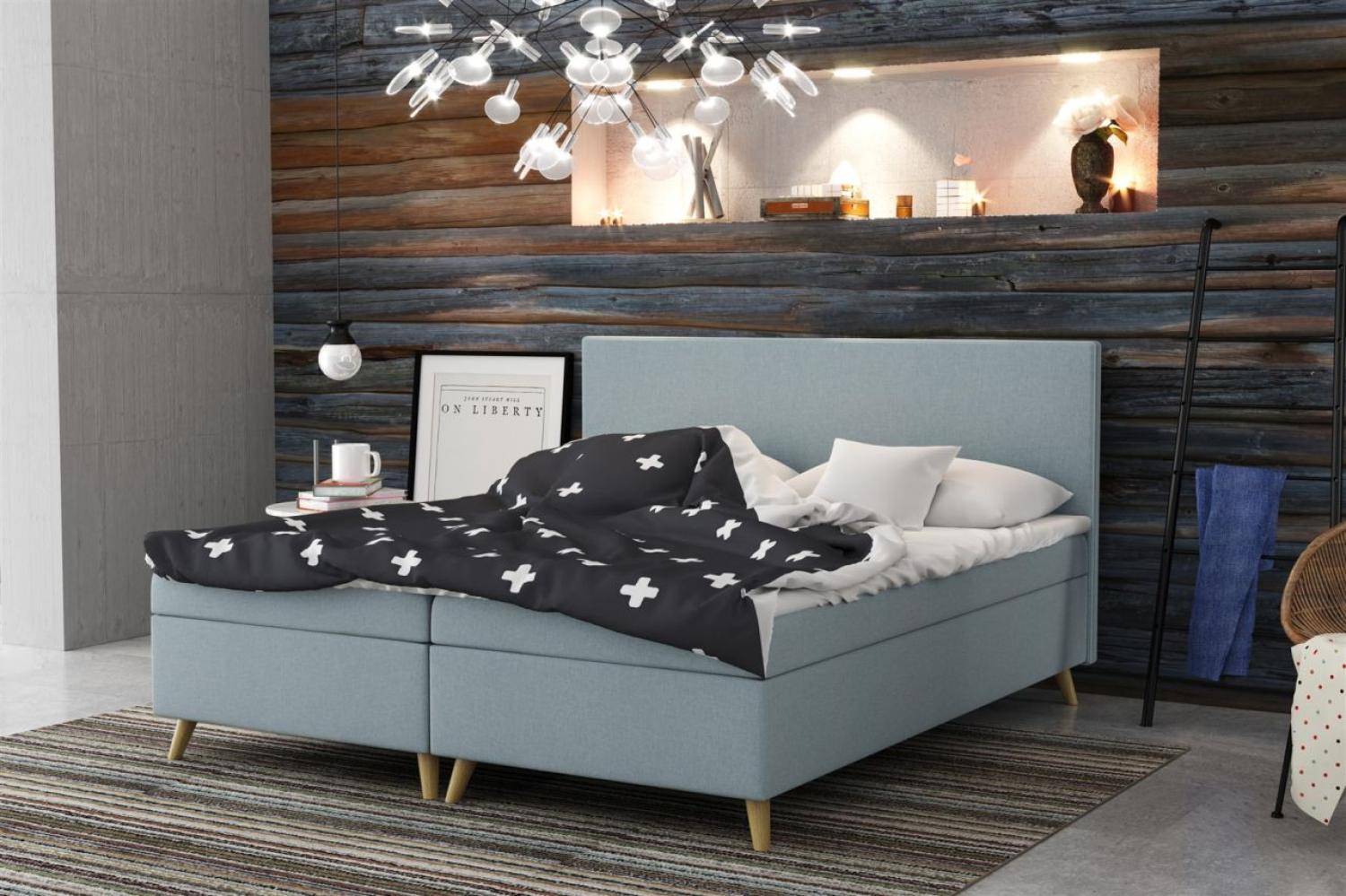 Boxspringbett Schlafzimmerbett Sileno 160x220cm in Stoff Sawana Grau Bild 1