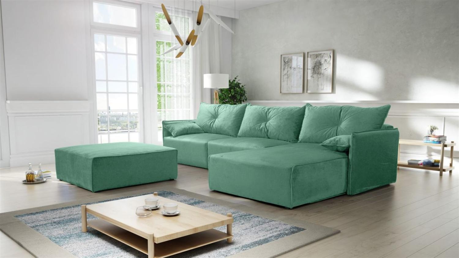 Ecksofa mit Schlaffunktion HUNTER in Royal Mintgrün Ottomane Rechts inkl. Hocker Bild 1