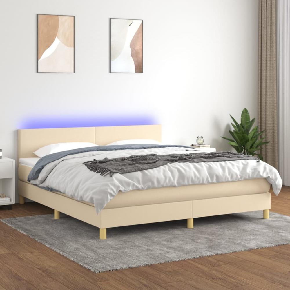 vidaXL Boxspringbett mit Matratze & LED Creme 180x200 cm Stoff 3133578 Bild 1