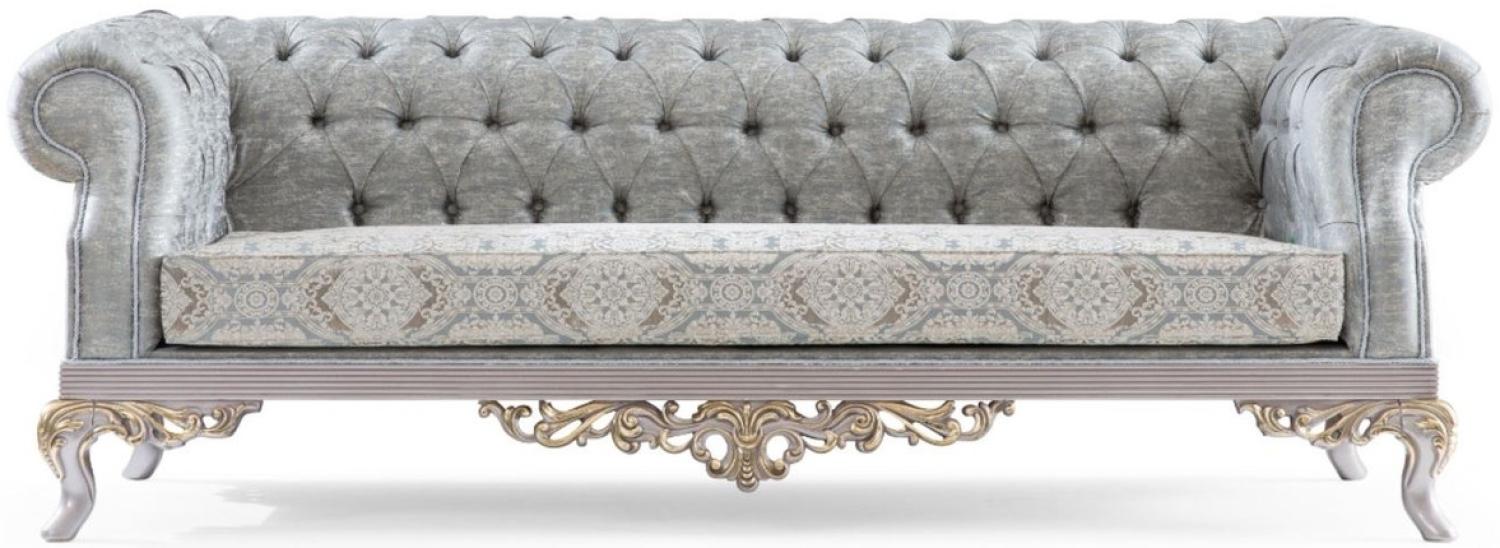 Casa Padrino Luxus Barock Sofa Türkis / Silber / Gold 225 x 86 x H. 92 cm - Edles Wohnzimmer Sofa im Barockstil Bild 1