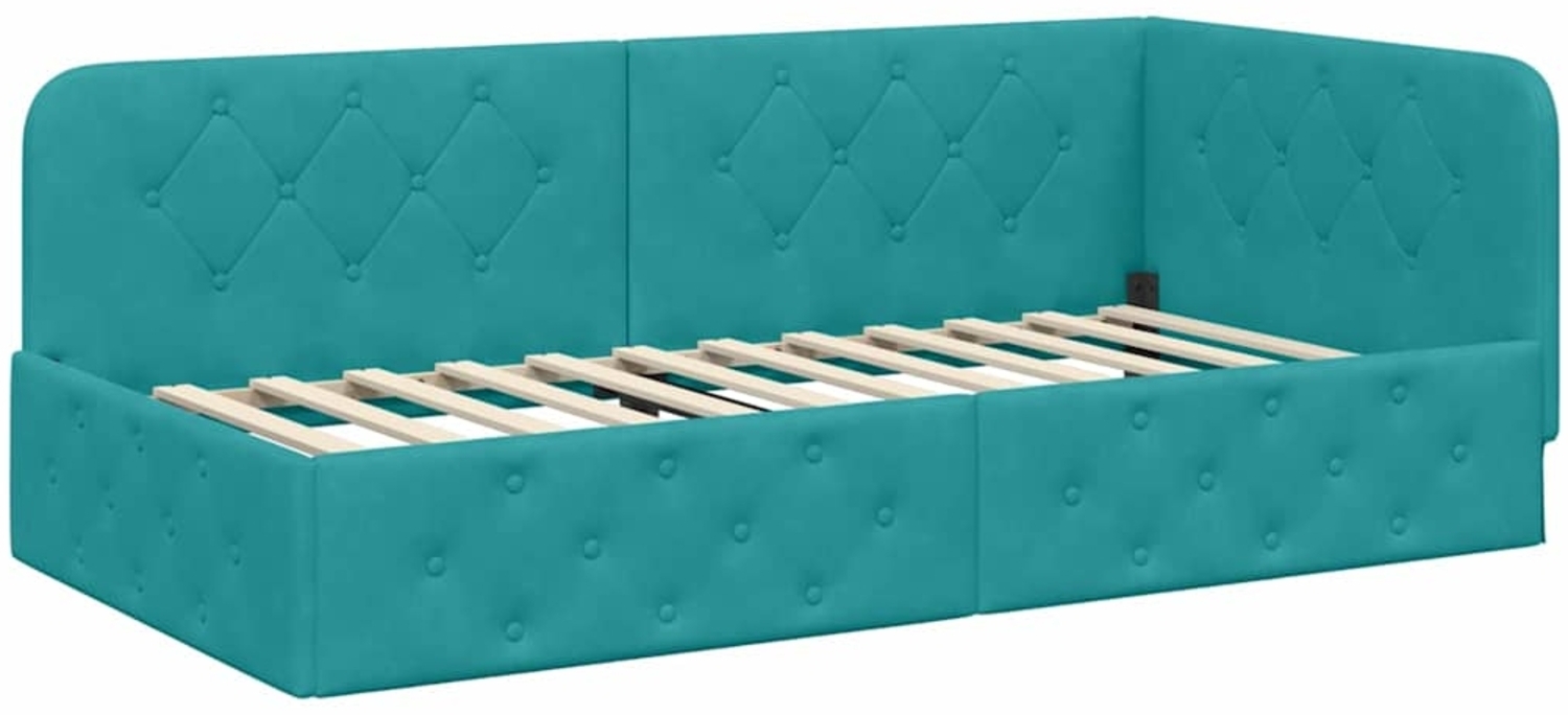 vidaXL Eckbettgestell mit Kopfteil Türkis 90x190 cm Samt 42016531 Bild 1