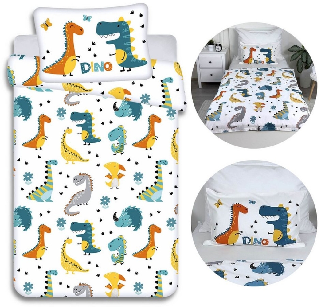 Sarcia. eu Kinderbettwäsche Dinosaurier Zip Kinderbettwäsche, Baumwolle 100x135cm+40x60cm Bild 1