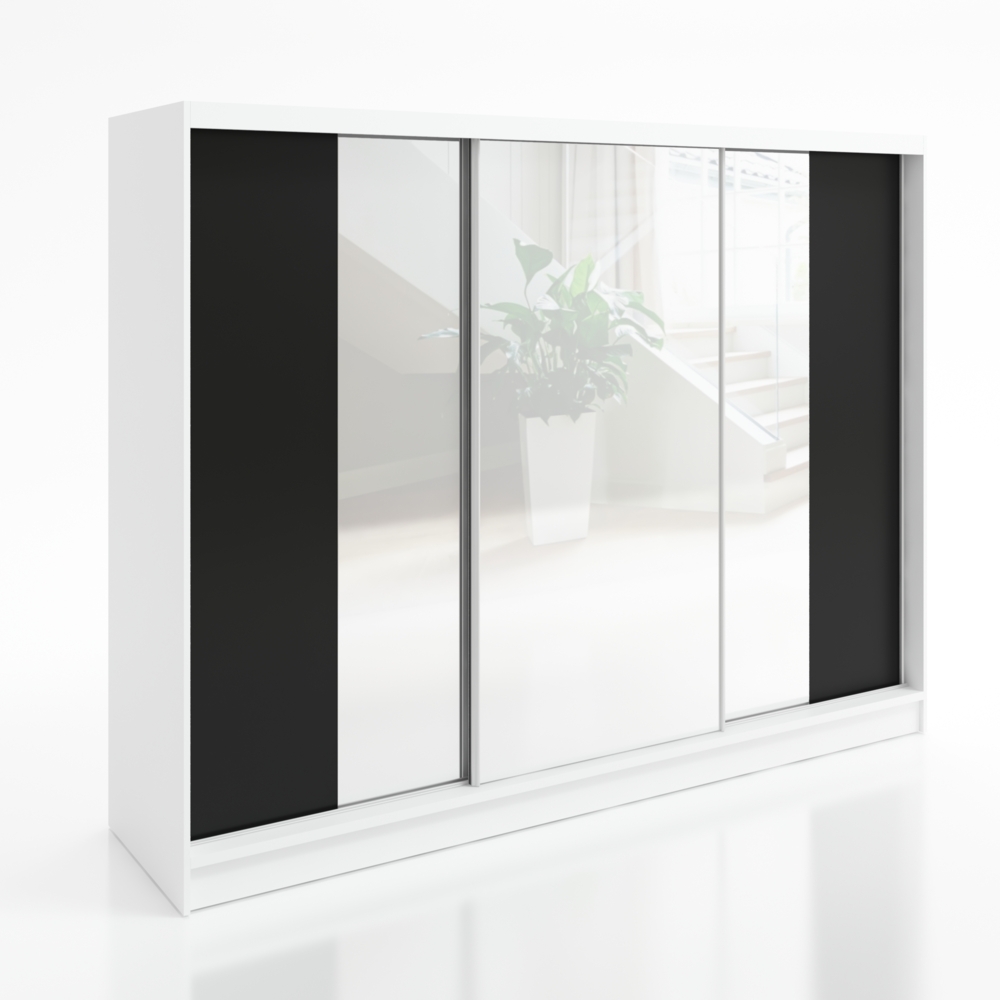 A&J MöbelLand Schwebetürenschrank VIDA 200 cm 3-türig Schrank mit Schubladen und Spiegel Bild 1