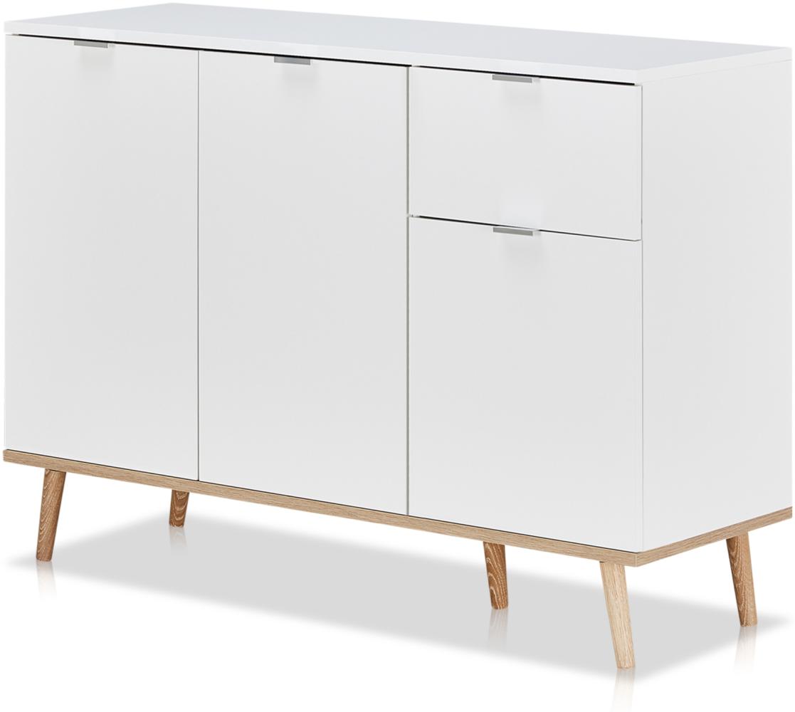 KHG Kommode 3-türig mit Schublade Scandi, Sideboard aus Holzwerkstoff weiß foliert für Wohnzimmer und Esszimmer, 120 x 86 x 40 cm (B/H/T) Bild 1