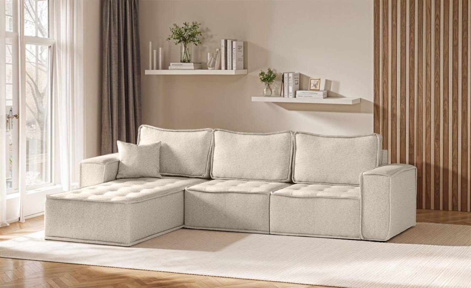 Ecksofa Modulsofa 3-teilig SANDE Stoff Alpine Beige Ottomane Links Bild 1