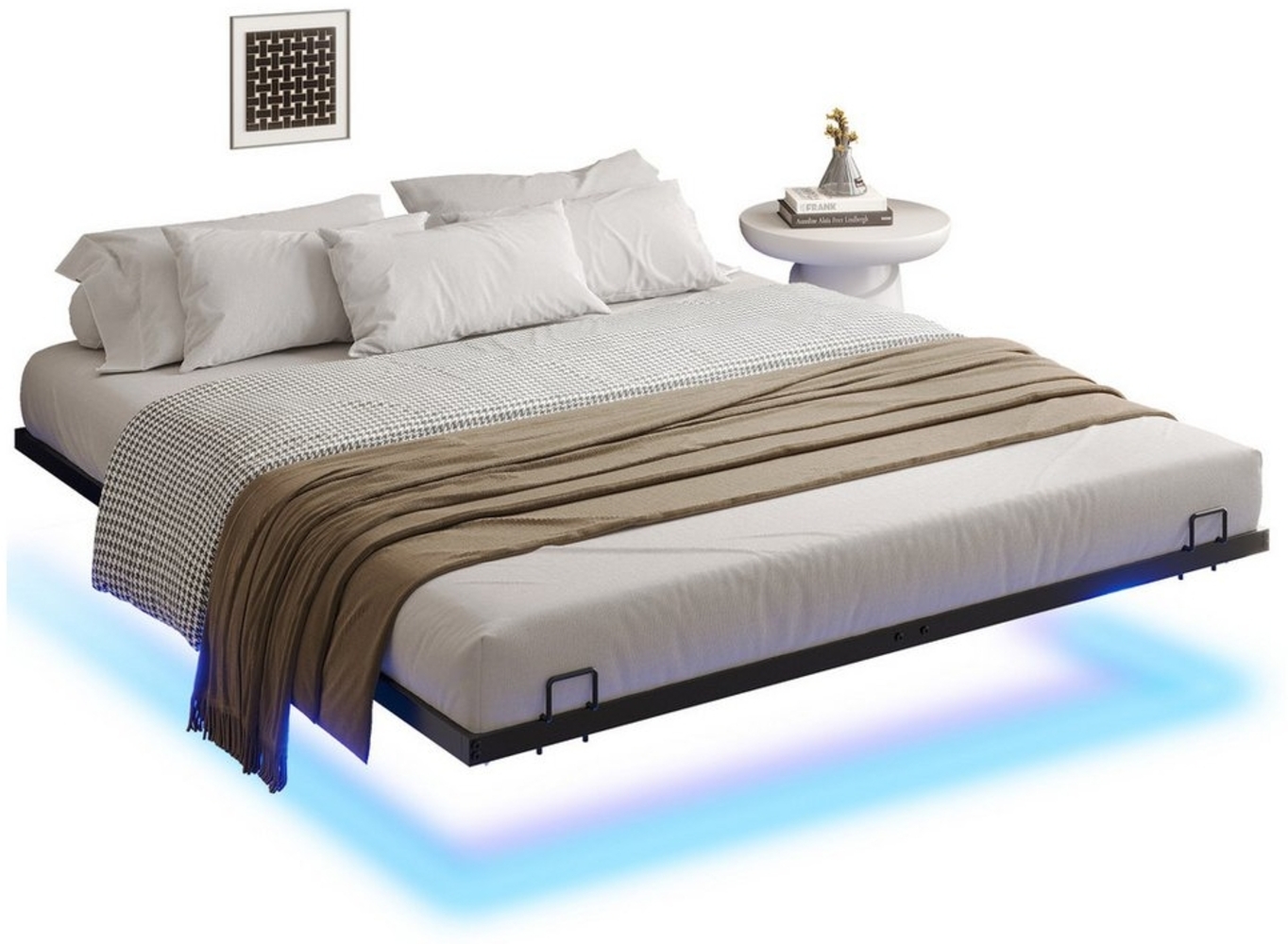 MSMASK Metallbett Schwebebett Bettgestell mit LED-Beleuchtung (Ohne Matratze), 160x200cm Bild 1