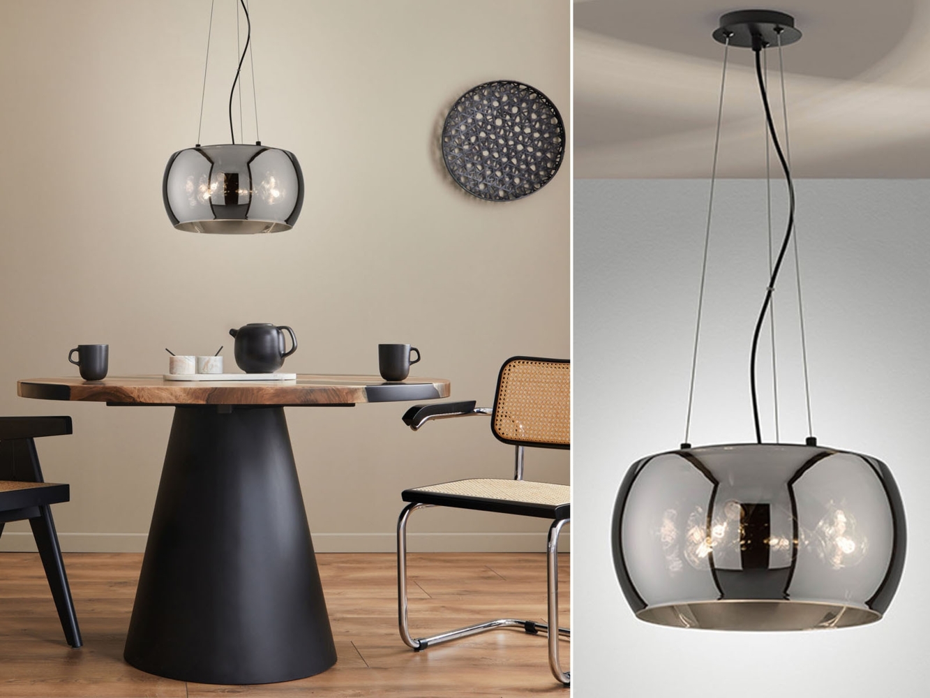 LED Pendelleuchte 3-flammig rund aus Rauchglas Industrial, Ø 40cm Bild 1