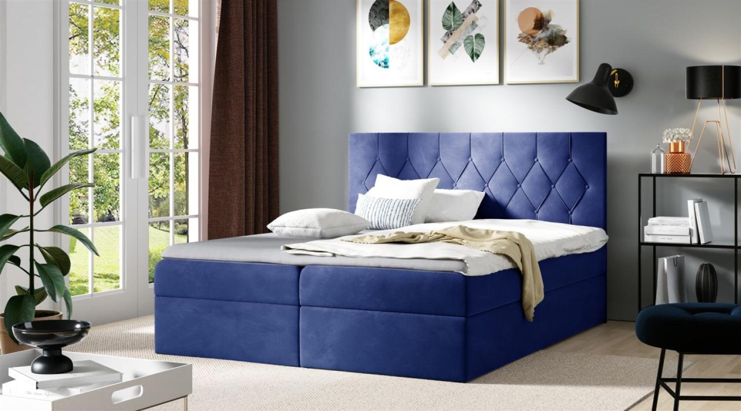 Boxspringbett Schlafzimmerbett MANOLIS 120x200cm Stoff Alova Blau Bild 1