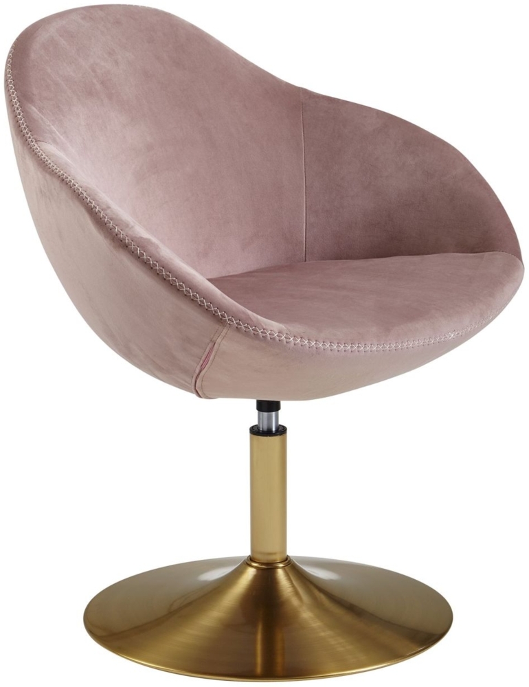 Loungesessel Samt Rosa / Gold 70x79x70 cm Design Drehstuhl, Clubsessel Polsterstuhl mit Armlehne, Drehsessel Cocktailsessel Lounge, Barsessel Besucherstuhl, Sessel mit Stoffbezug Bild 1