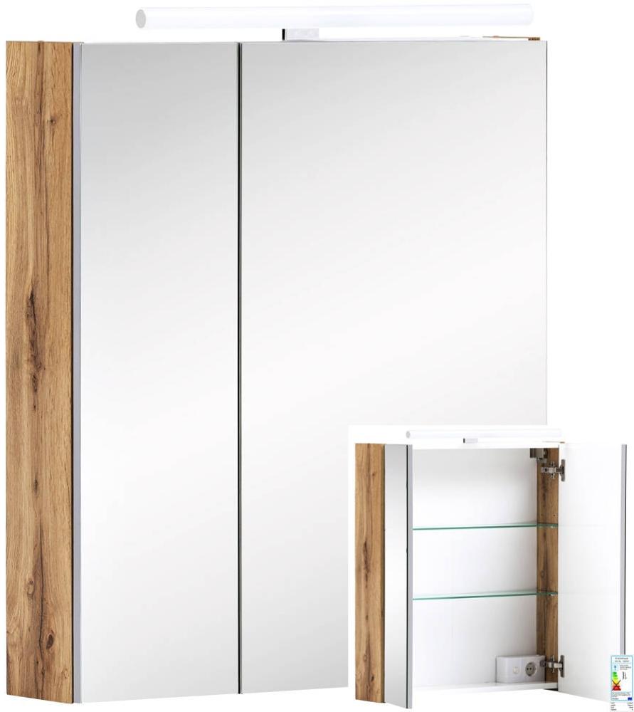 Spiegelschrank 60cm in Eiche-Landhaus DABO-04 mit LED-Beleuchtung, B/H/T: 60/71-75/16 cm Bild 1