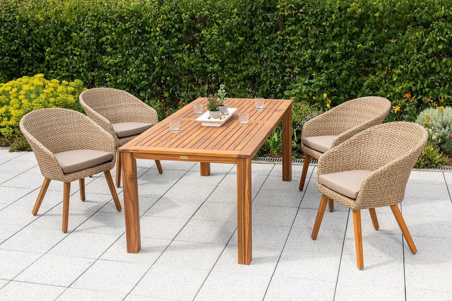 MERXX Garten-Essgruppe Arrone, (5-tlg), 4 Sessel mit Kissen, Tisch Bild 1