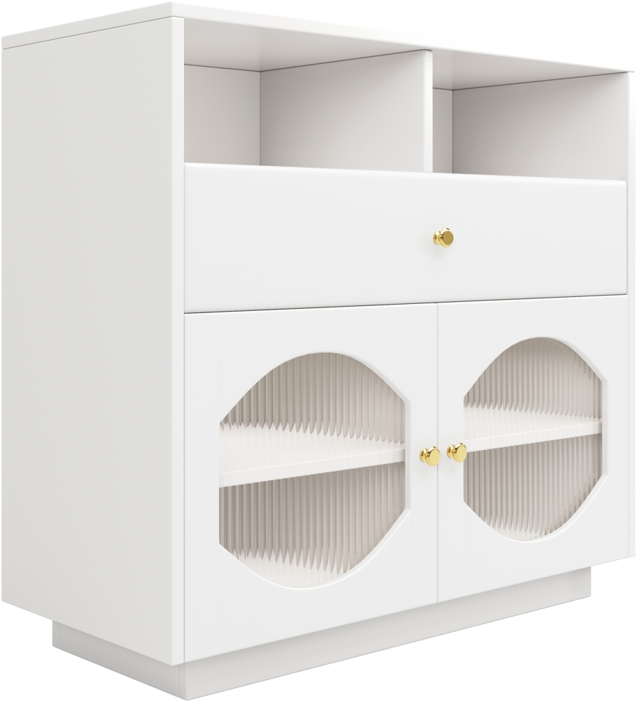 ComfortXL Sideboard mit Glastüren O3099, Holzwerkstoff, Weiß, 100x40x91cm Bild 1