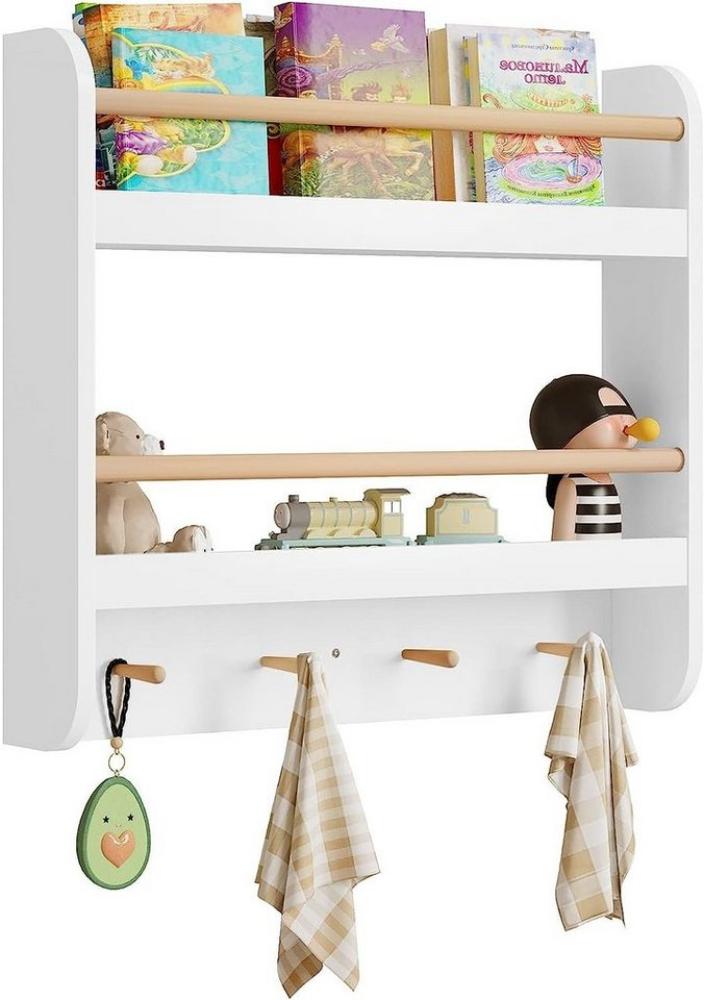 Woltu Kinderregal, 1-tlg, Bücherregal Wandregal mit 2 Ablagen 4 Hake aus MDF Bild 1