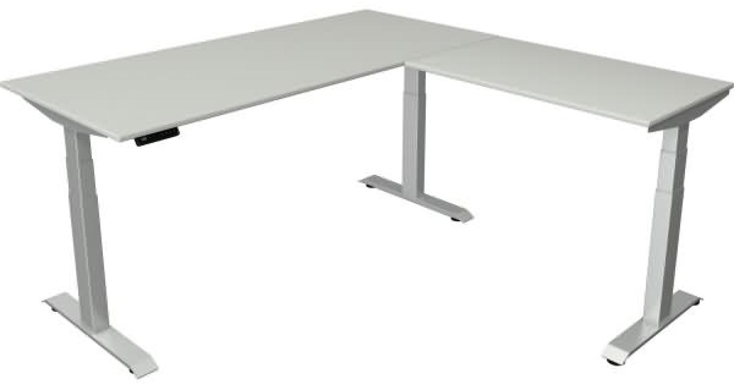 Kerkmann Schreibtisch Sitz-Stehtisch Move 4 silber 180x80x64-129cm mit Anbau elektr. höhenverstellbar lichtgrau Bild 1