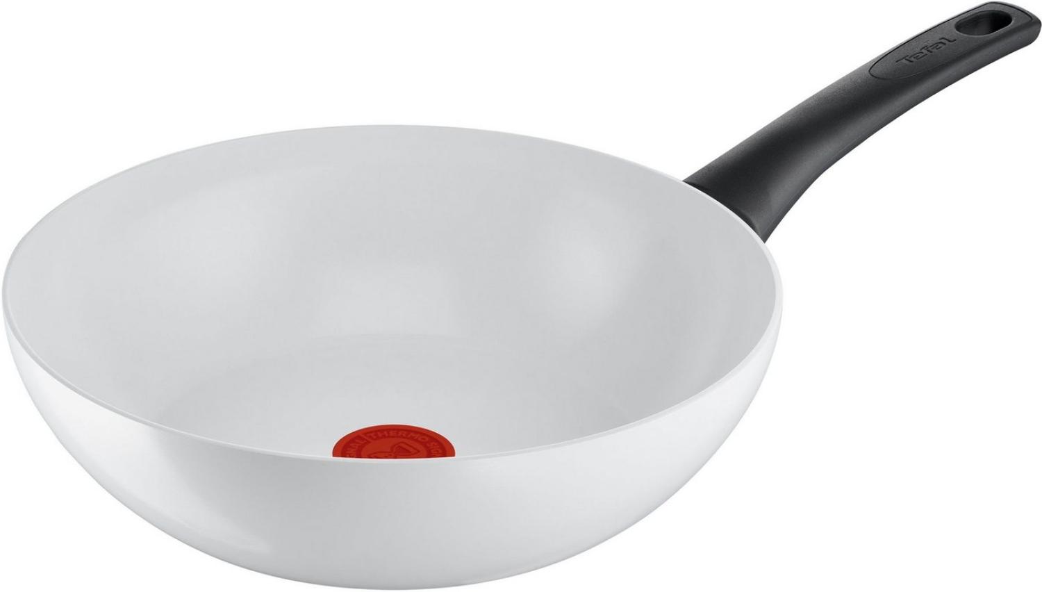 Tefal C41719 Ceramic Control Wokpfanne 28 cm | sichere Keramikversiegelung | Thermo-Signal Temperaturindikator | leichte Reinigung | induktionsgeeignet | Weiß Bild 1