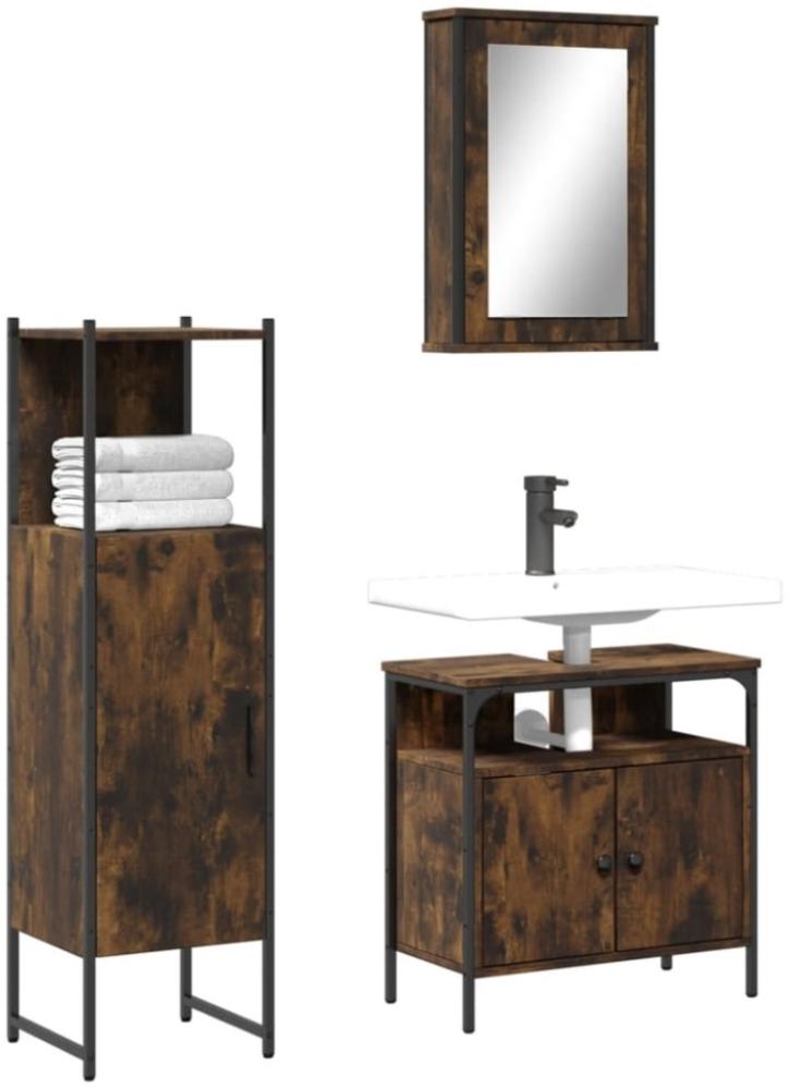 vidaXL 3-tlg. Badmöbel-Set Räuchereiche Holzwerkstoff 3214817 Bild 1