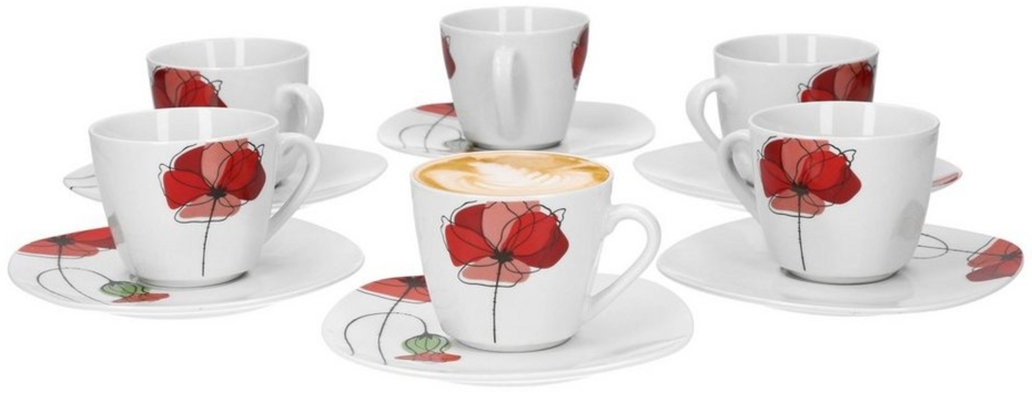 Van Well Monika 6er Set Kaffeetasse + Untertasse, Kaffee-Set, Blumendekor, edles Marken-Porzellan Bild 1