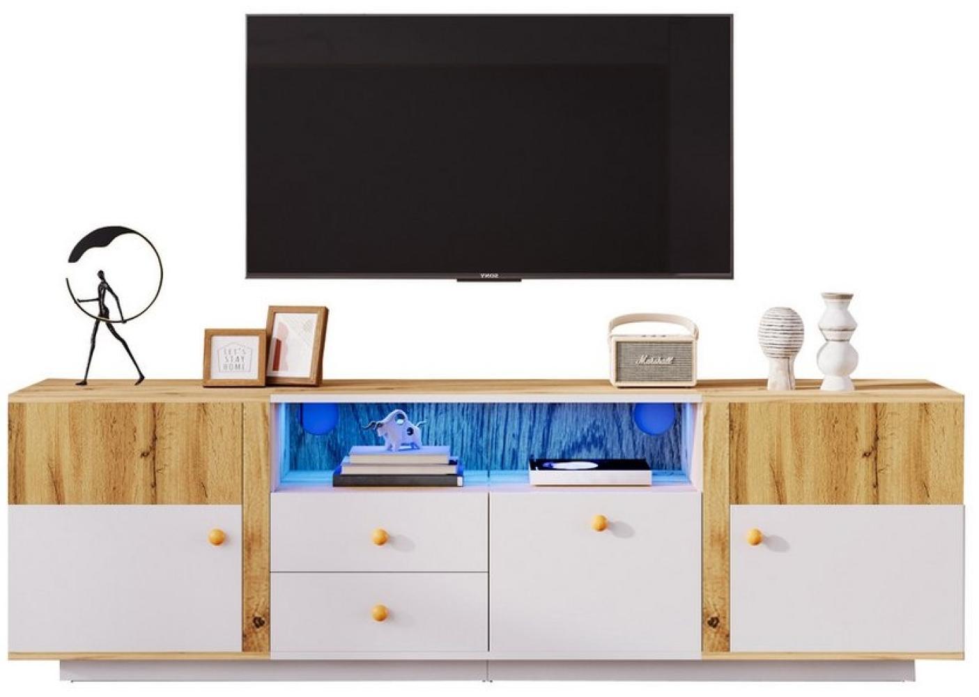 Merax TV-Schrank mit Schubladen und Türen Lowboard mit LED,Fernsehtisch Altholz Optik,TV-Board,B:180cm Bild 1