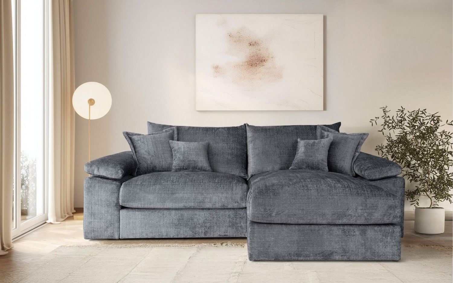 Home affaire Ecksofa Soft&Cosy XL L-Form, B: 246 cm, Mega-Sofa, Cord oder Chenille-Struktur, mit Federkern & 4 Zierkissen Bild 1