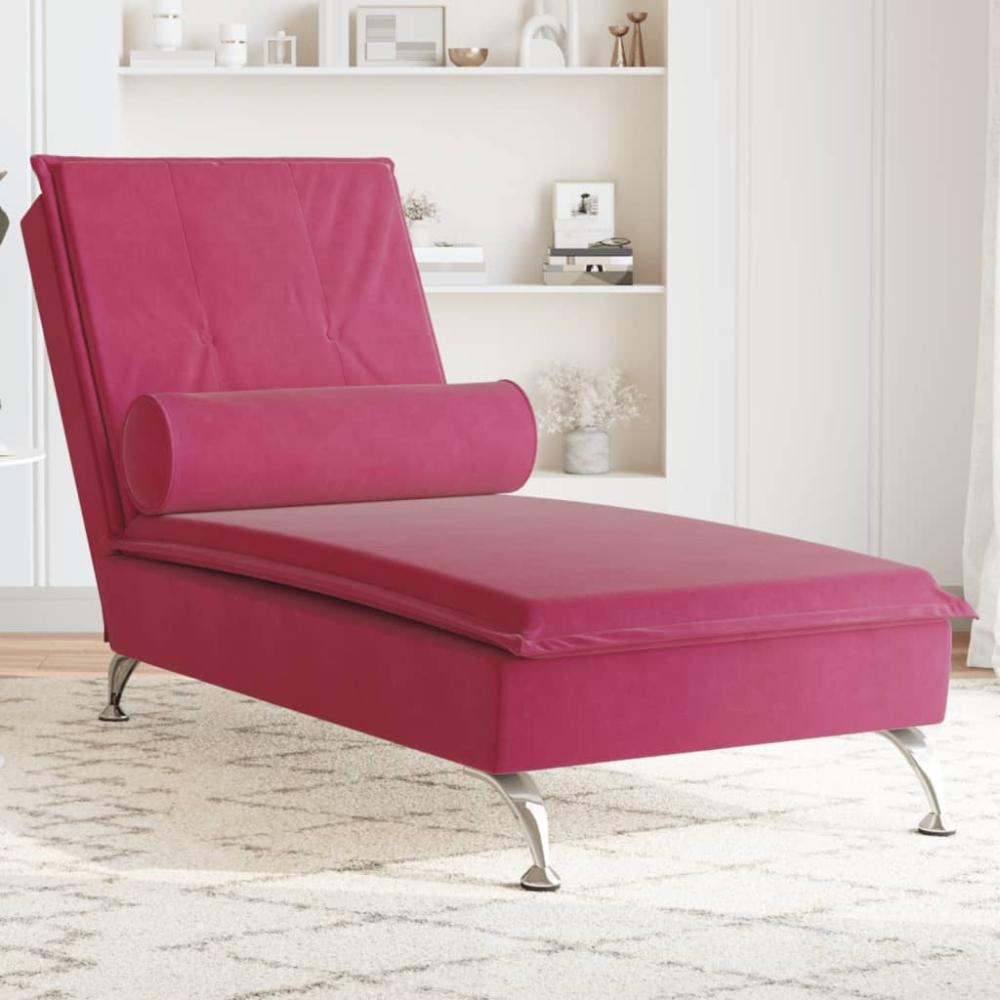 vidaXL Massage-Chaiselongue mit Nackenrolle Weinrot Samt 379454 Bild 1