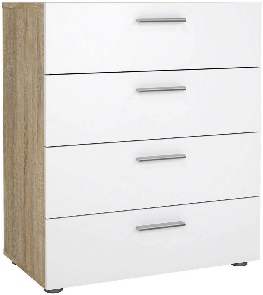 Dmora Kommode Asam, Mehrzweckkommode, Schlafzimmerkommode, Schrank mit Schubladen, 70x40 h82 cm, Eicheund Glänzendes Weiß Bild 1