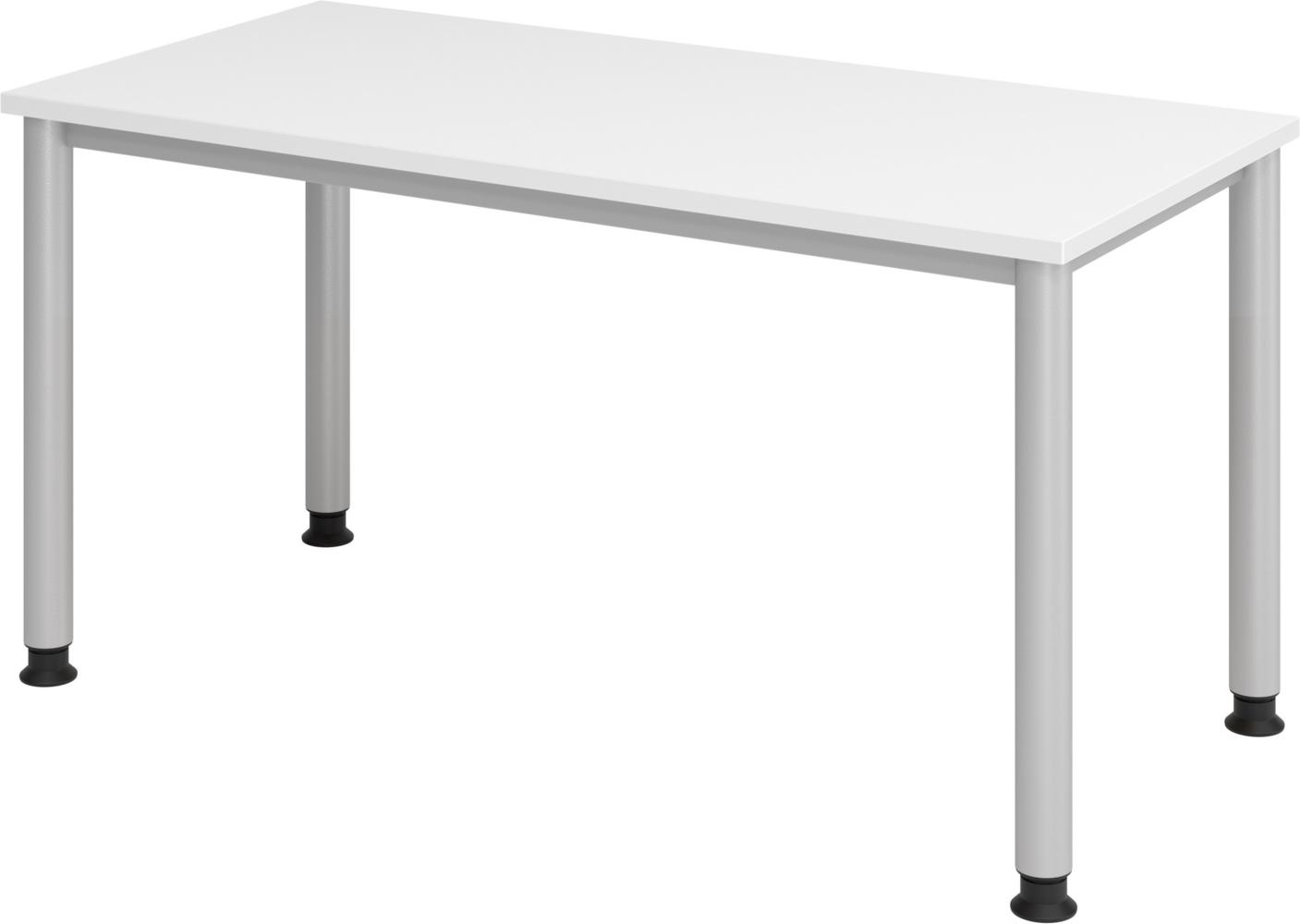 bümö Schreibtisch H-Serie höhenverstellbar, Tischplatte 140 x 67,2 cm in weiß, Gestell in silber, HS6-14-W-S Bild 1