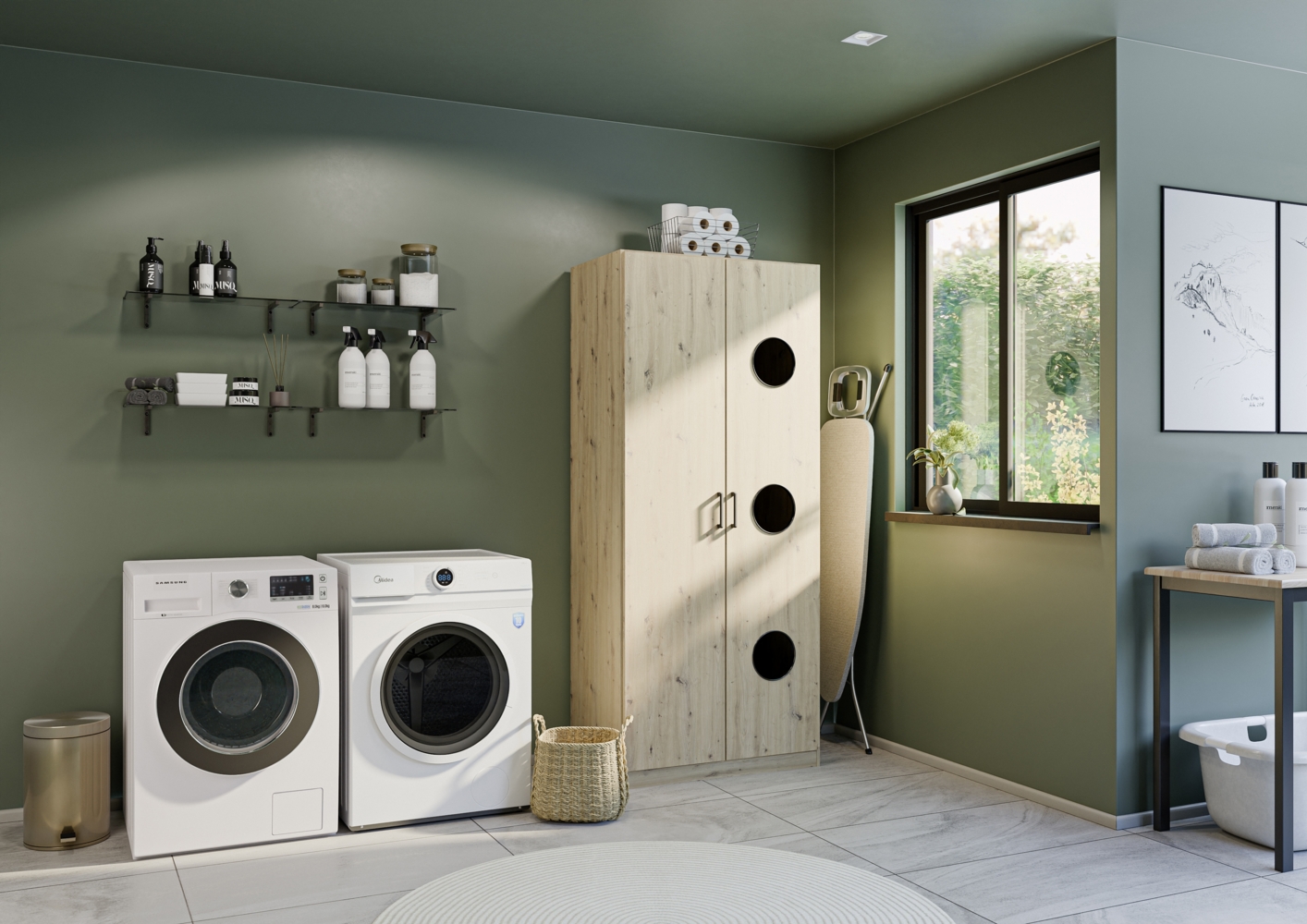 rauch Allrounder, Wäscheschrank, 2-türig, Farbe Eiche Artisan, BxHxT 91x210x54cm Bild 1