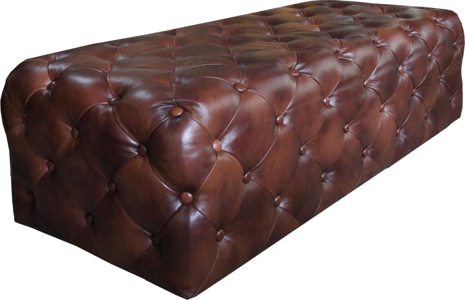 Casa Padrino Luxus Chesterfield Echtleder Fußhocker Dunkelbraun 140 x 60 x H. 42 cm - Luxus Möbel Bild 1