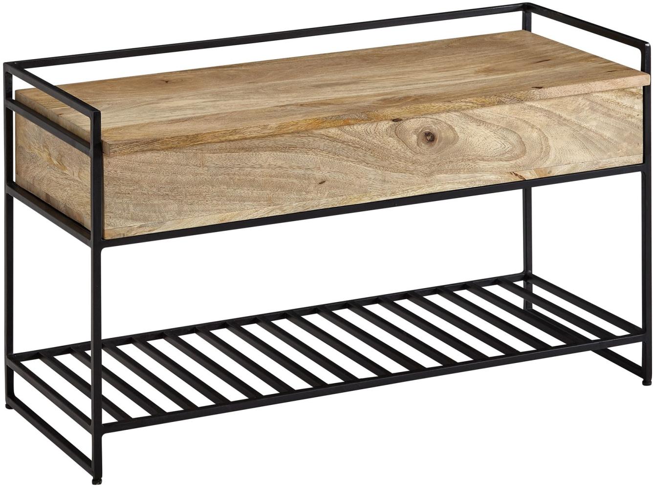 Kadima Design Flurbank "Sillaro": Holz-Metall-Mix, hochklappbare Sitzfläche, Schuh-Aufbewahrung, 200 kg Belastung. Beige, 90x38x52 cm Bild 1