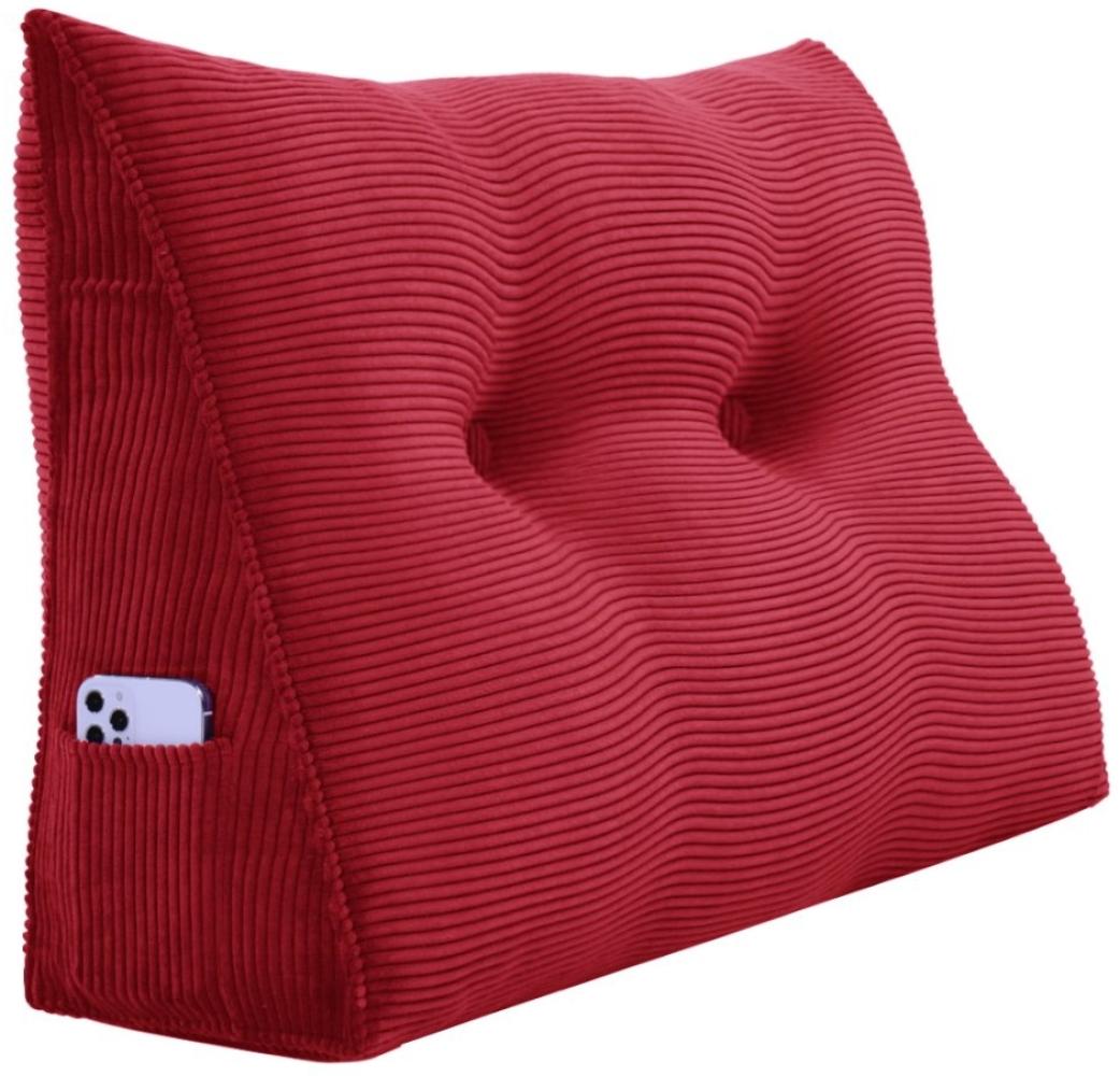 VERCART Großes Keilkissen, Langes Lesekissen, Bettruhe Rückenkissen, Dreieckiges Liegekissen, Dekoratives Kopfteilkissen für Tagesbett oder Tiefes Sofa, Cord Rot, 60cm Bild 1