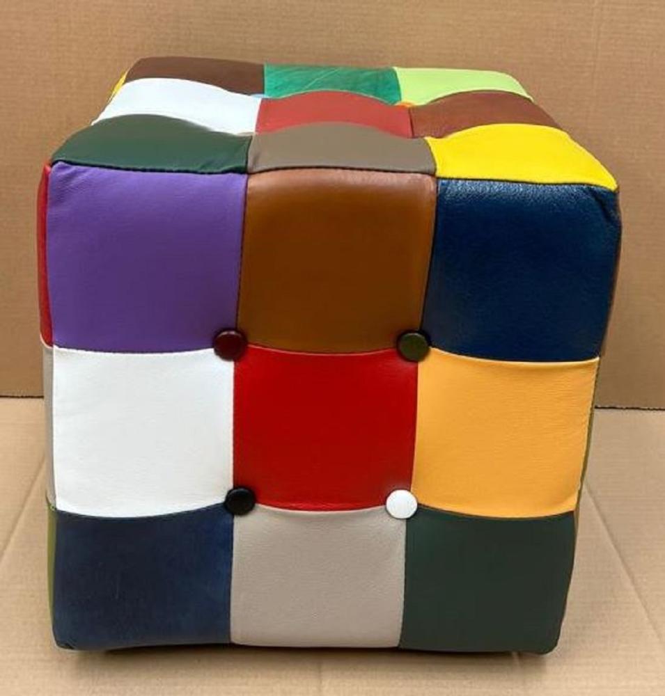 Casa Padrino Luxus Chesterfield Leder Hocker Bunt 40 x 40 x H. 40 cm - Echtleder Fußhocker - Echtleder Würfelhocker - Chesterfield Wohnzimmer - Echtleder Möbel - Luxus Möbel Bild 1