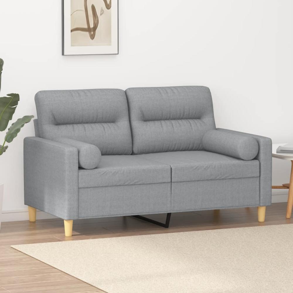 vidaXL 2-Sitzer-Sofa mit Zierkissen Hellgrau 120 cm Stoff 3200813 Bild 1