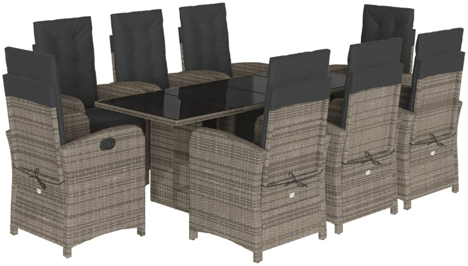 vidaXL 9-tlg. Garten-Essgruppe mit Kissen Grau Poly Rattan 3212493 Bild 1