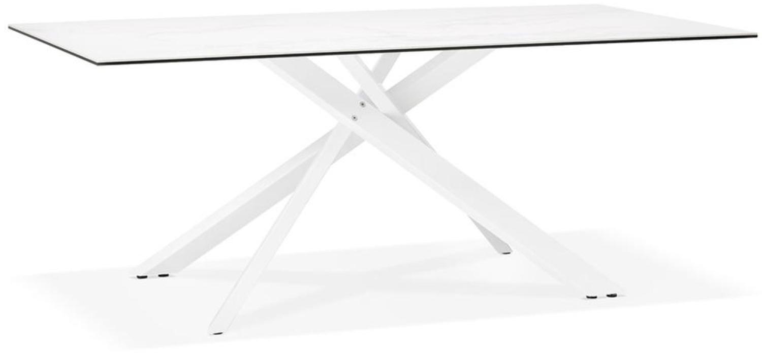 Kadima Design Esstisch, Keramik, Marmoroptik, X-Metallgestell, 180 x 90 cm, Robust. Weiß Bild 1