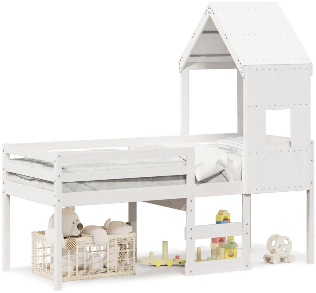 vidaXL Hochbett mit Dach Weiß 90x200 cm Massivholz Kiefer 3282014 Bild 1