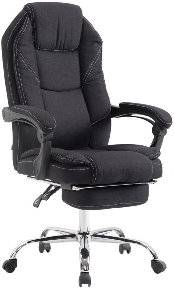 DELUKE® Bürostuhl MEDHA Stoff - 114 x 67 x 64, Schwarz Stoff Metall in Chromoptik Gestell ergonomische Bürostühle Homeoffice Stuhl mit Rollen Bild 1