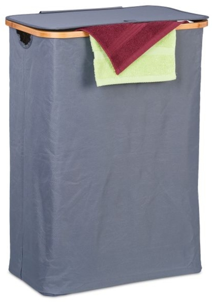 relaxdays Wäschekorb mit Deckel, Bambus / Polyester grau, 54 x 34 x 75 cm, 105 l Bild 1