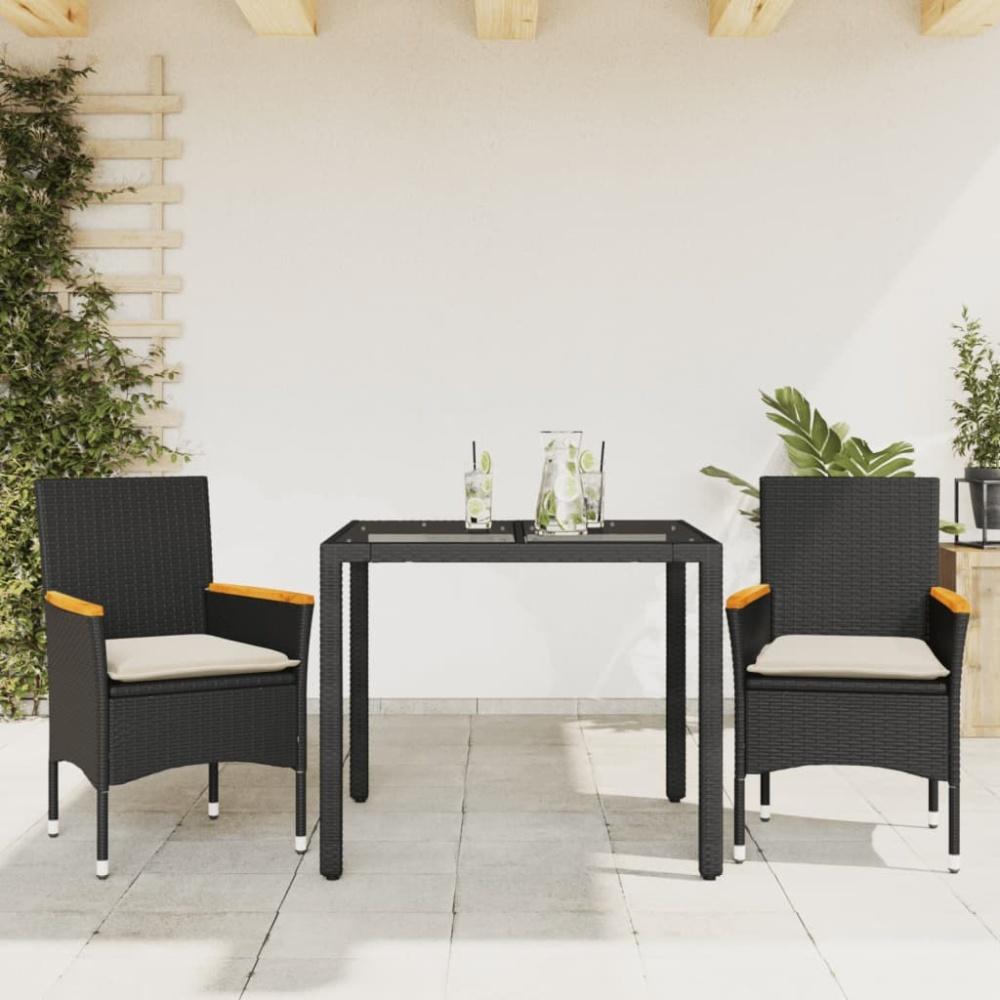 vidaXL 3-tlg. Garten-Essgruppe mit Kissen Schwarz Poly Rattan Glas 3278645 Bild 1