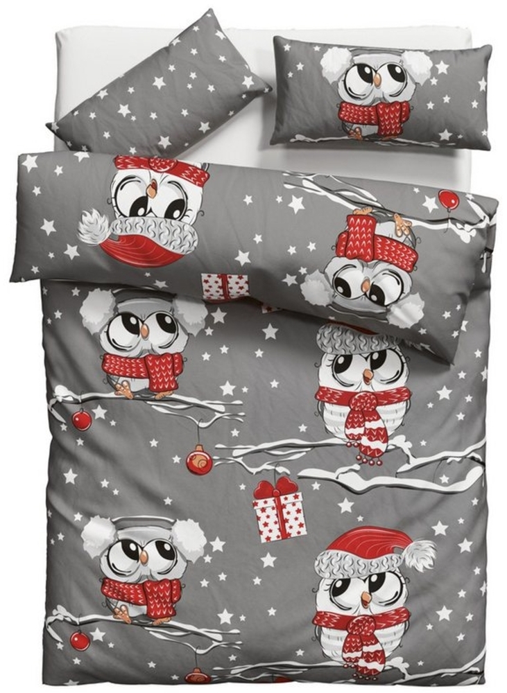 my home Bettwäsche Janina in Gr. 135x200 oder 155x220 cm, Linon, 2 teilig, 100% Baumwolle, viele Winterdesigns: Patchwork, Schneemann, Eule, Bär Bild 1