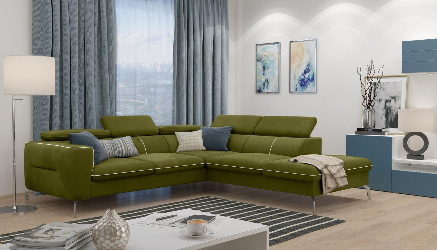 Stylefy Diogo Ecksofa Grün Velours Bild 1