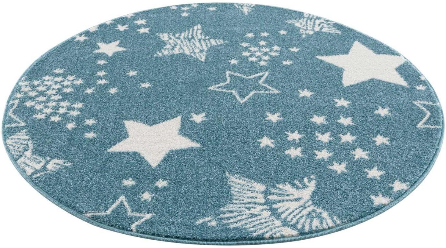 carpet city Kinderteppich - Sterne Sternen-Himmel 160 cm Rund Blau - Kinderzimmer Teppich Modern Bild 1