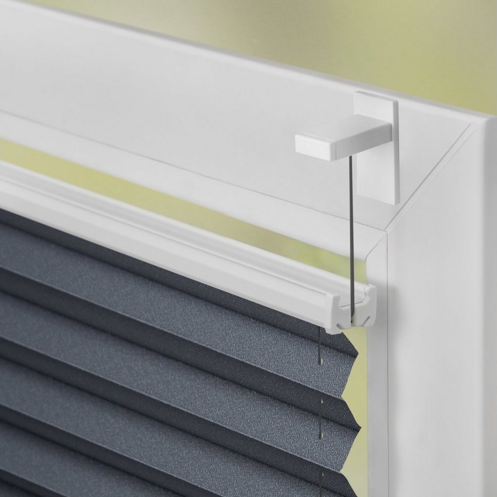 LICHTBLICK ORIGINAL Plissee nach Maß Klebfix, ohne Bohren, verspannt, Verdunkelung - Schwarz, blickdicht, inkl. Klebeträger, Klebbar, kleben Bild 1