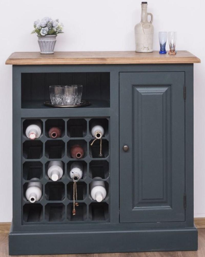 Casa Padrino Landhausstil Weinschrank mit Tür Graublau / Naturfarben 90 x 41 x H. 90 cm - Landhausstil Möbel Bild 1