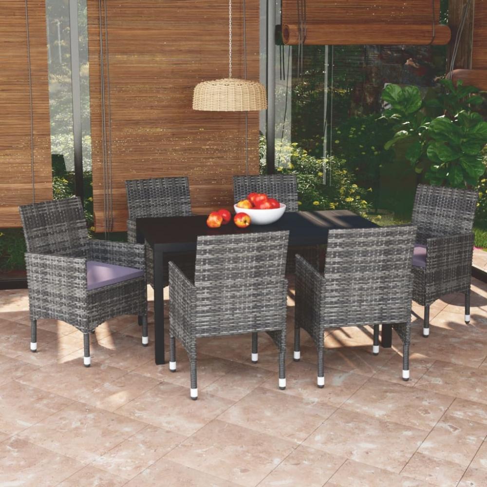 vidaXL 7-tlg. Garten-Essgruppe mit Kissen Poly Rattan Grau 3095024 Bild 1