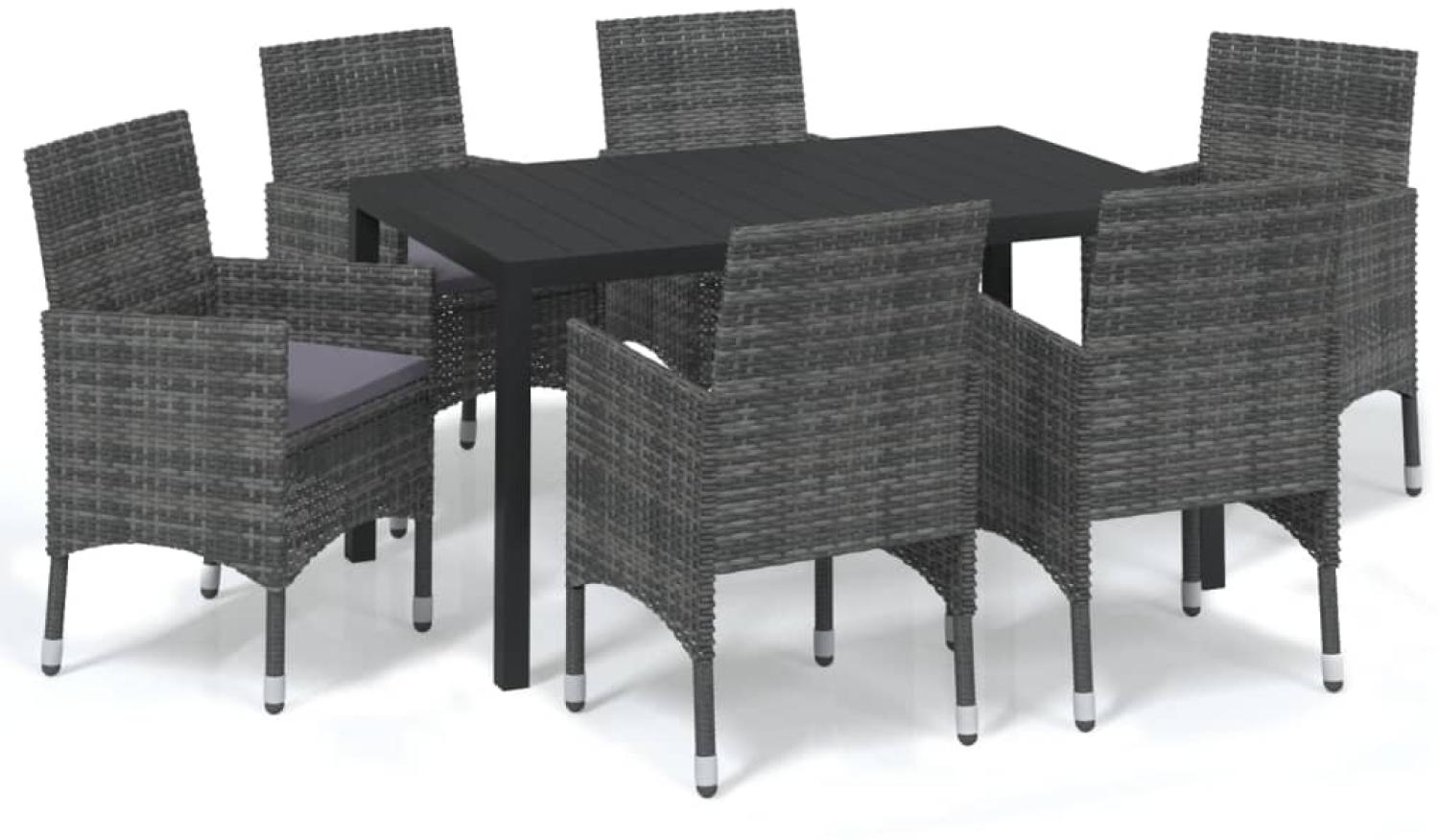 vidaXL 7-tlg. Garten-Essgruppe mit Kissen Poly Rattan Grau 3095024 Bild 1