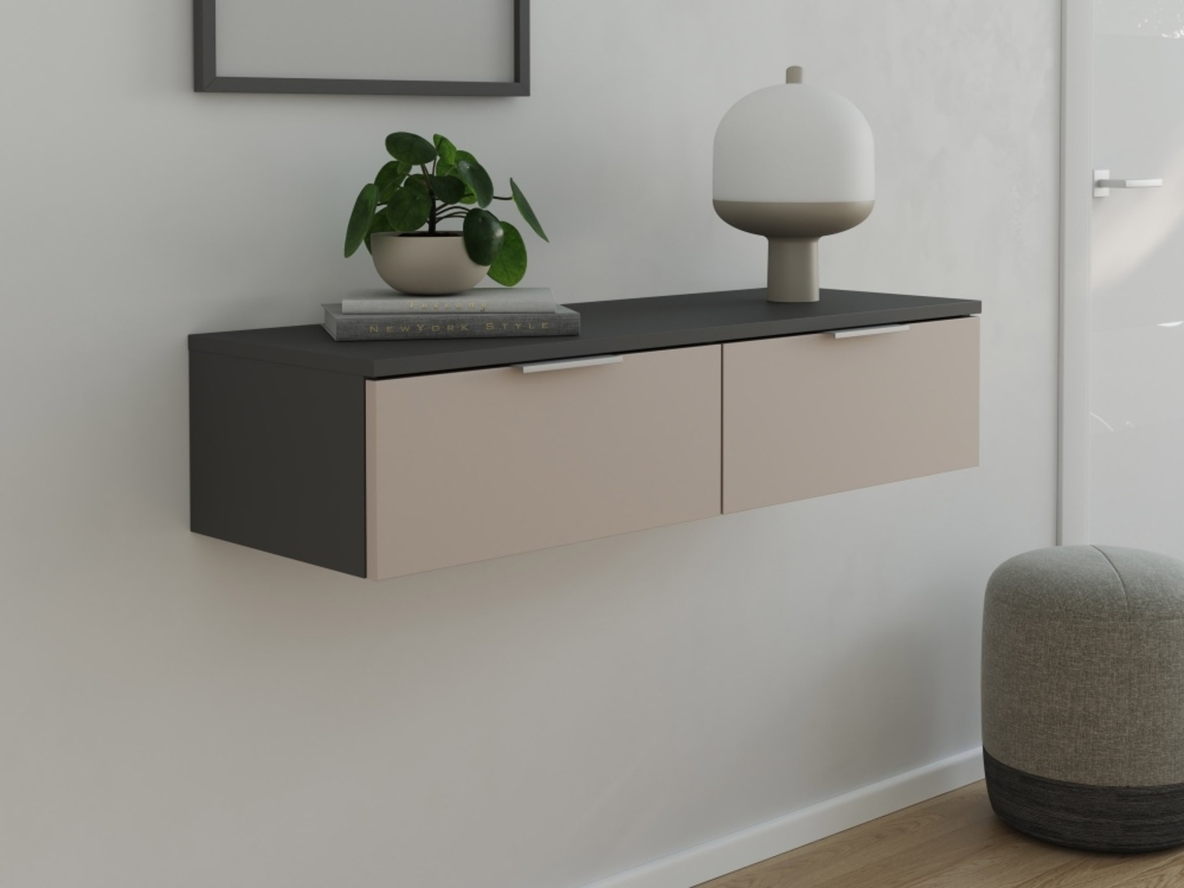 Design Hängekonsole Sideboard Urban Slimline 2 Softeinzüge lackiert Creme-Grafit : Creme / Grafit Bild 1