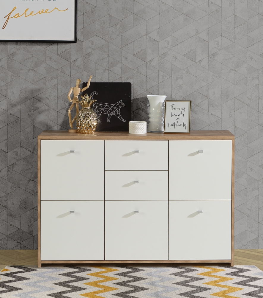 FORTE Best Chest Kommode, Holzwerkstoff, Braun/Weiß, 113,9 x 77,3 x 29,6 cm Bild 1