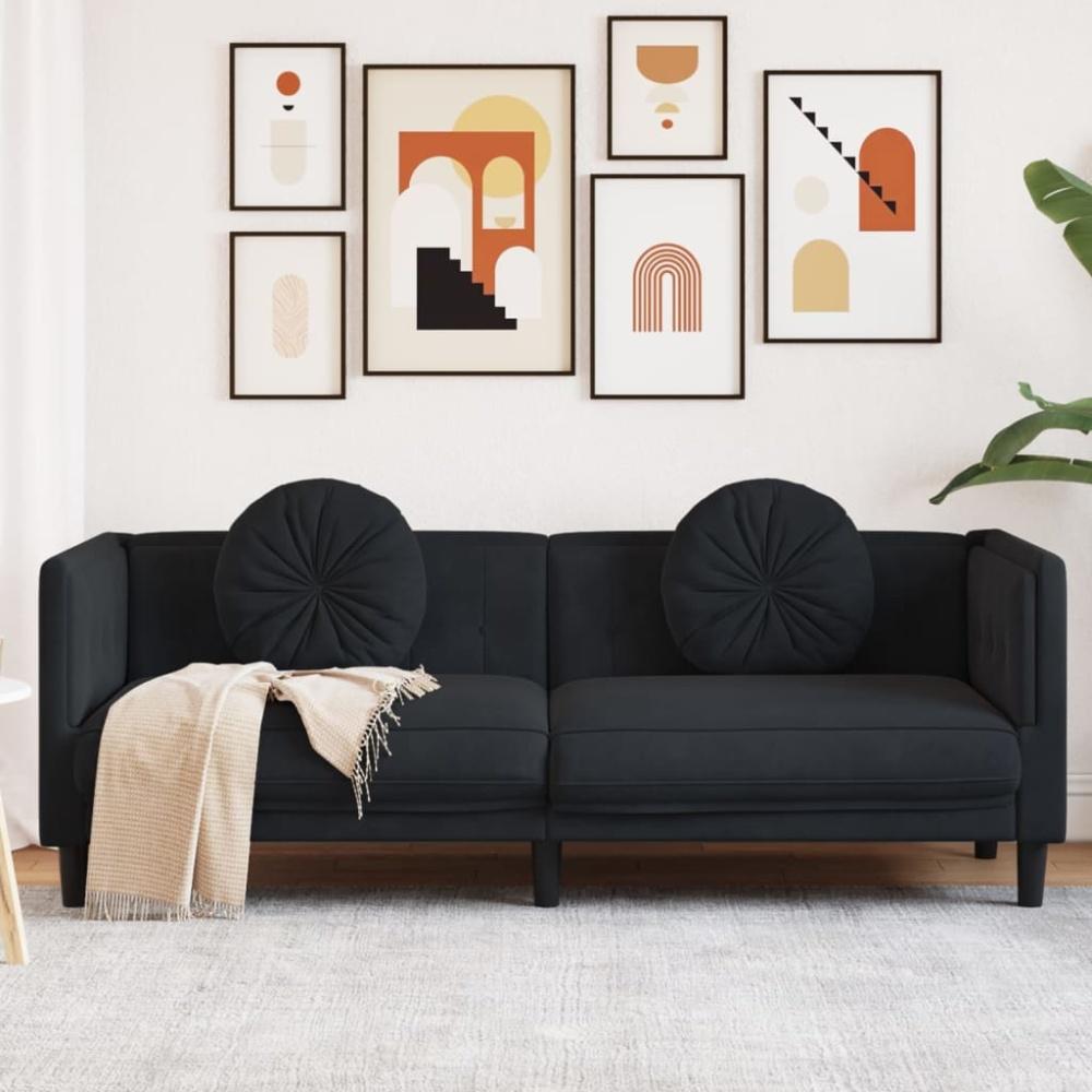 vidaXL Sofa mit Kissen 3-Sitzer Schwarz Samt Bild 1