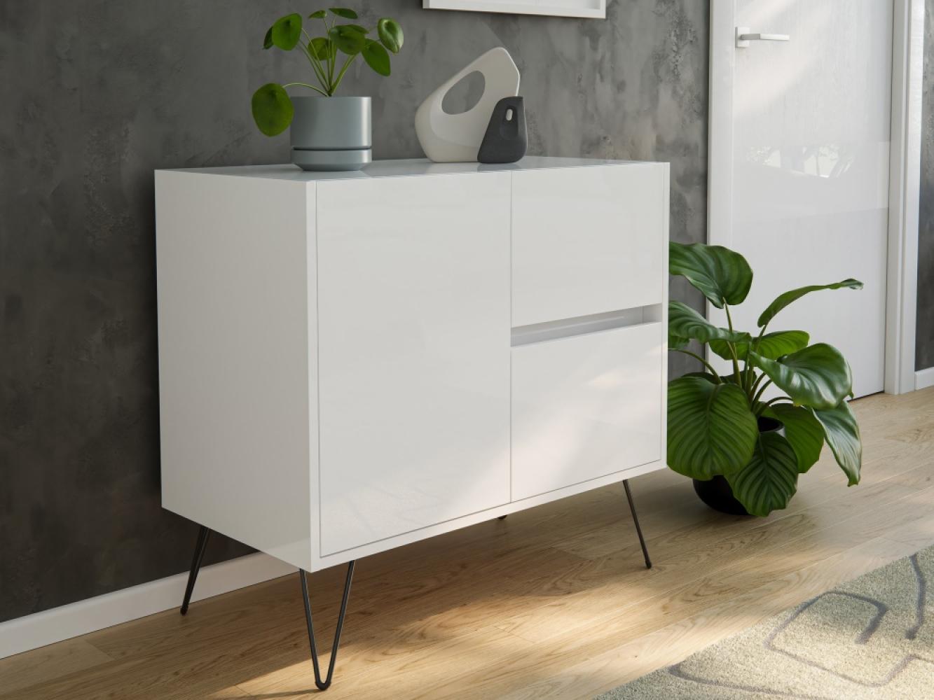 Raumwunder S Sideboard Kommode Greifraum 80cm 2 SoftClose 1 Tür Weiß hochglanz : Weiss hochglanz Bild 1