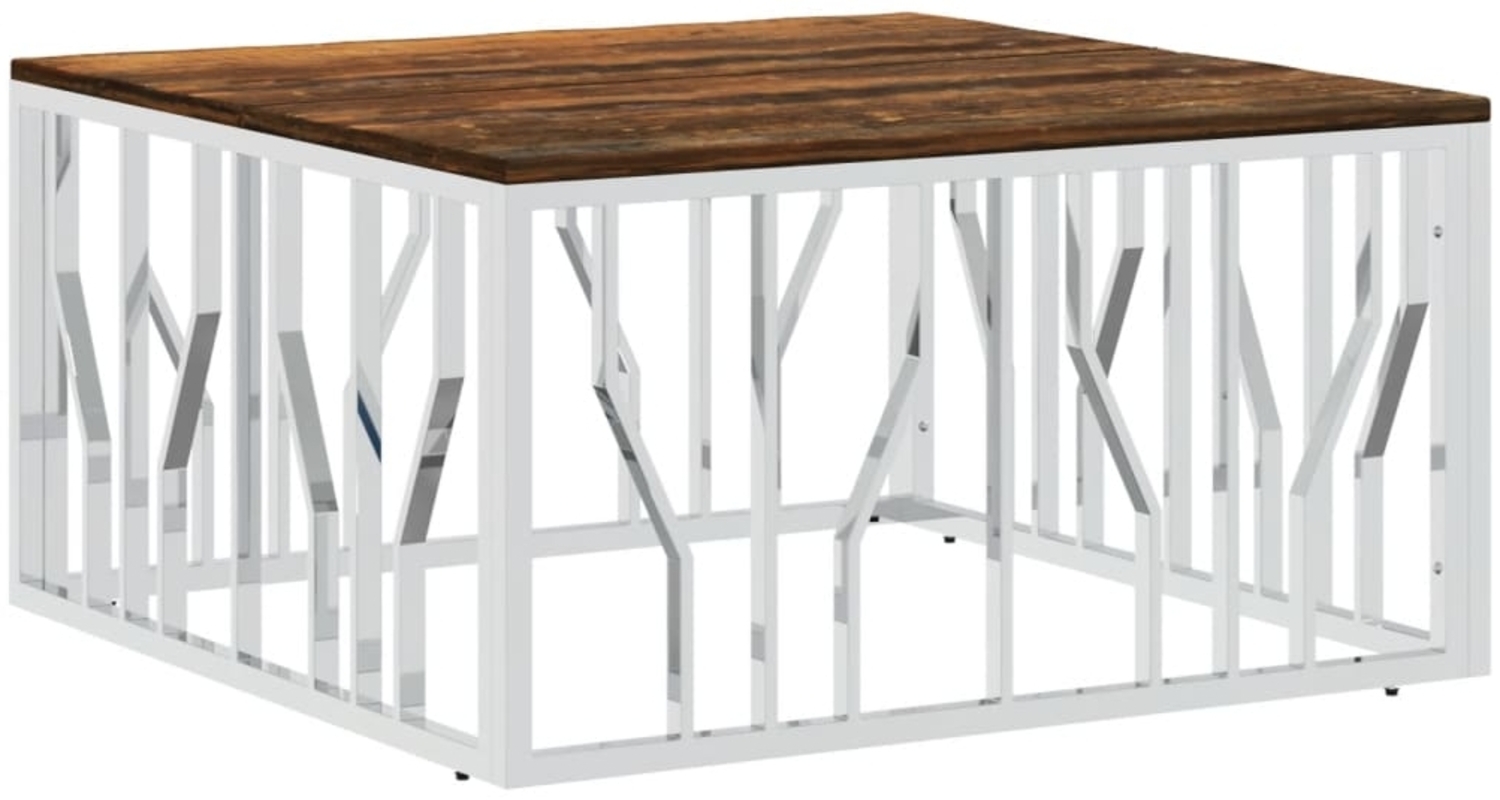 vidaXL Couchtisch Silbern Edelstahl und Altholz Massiv 350061 Bild 1